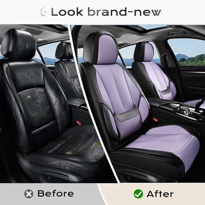 Coverado Car Seat Covers Full Set, Car Seat Protector Waterproof, Nappa Leather Car Seat Cushion, Seat Covers for Cars, Front Seats and Back Universal Fit for Most Cars