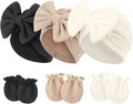 Newborn Baby Hats and Mittens Set Infant Bow Beanie Cap Toddler Gloves Newborn by AQOKKA