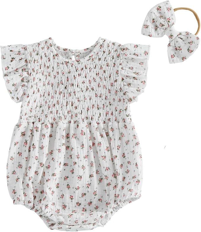 Kavousa Newborn Baby Girl Clothes Summer Bubble Romper Headband Outfit by KAVOUSA