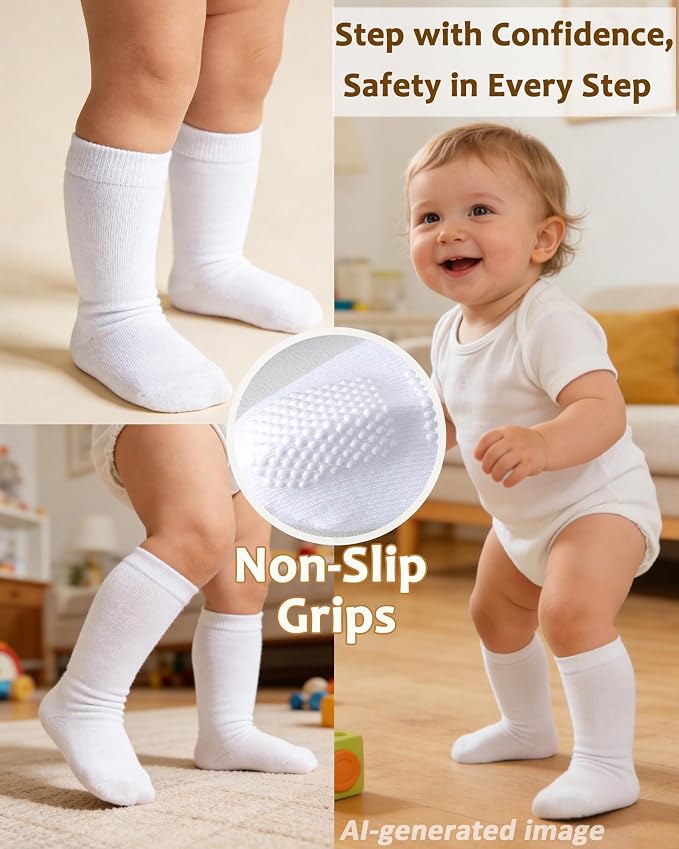 Baby Knee High Socks Toddler Seamless Cotton Non Slip Long Socks 3/5 Pairs - Image 4