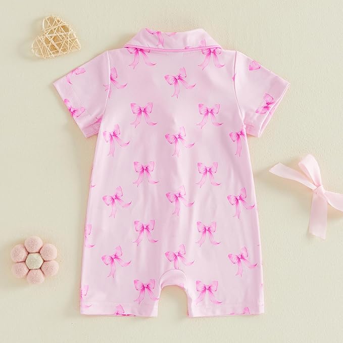 Kuriozud Baby Girl Boy Romper Pajamas Onesie Short Sleeve Button Down Pjs - Image 5