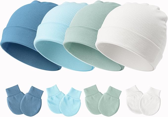 BQUBO Baby Hats and Mittens Infant Cotton Beanie Gloves No Scratch Set Newborn by DRESHOW
