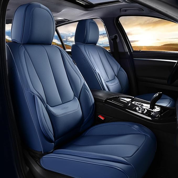 Coverado Car Seat Covers Full Set, Seat Covers for Cars, Car Seat Covers Front Seats and Back Car Seat Protector Waterproof, Leather Car Seat Cushion Universal Fit for Most Cars Blue