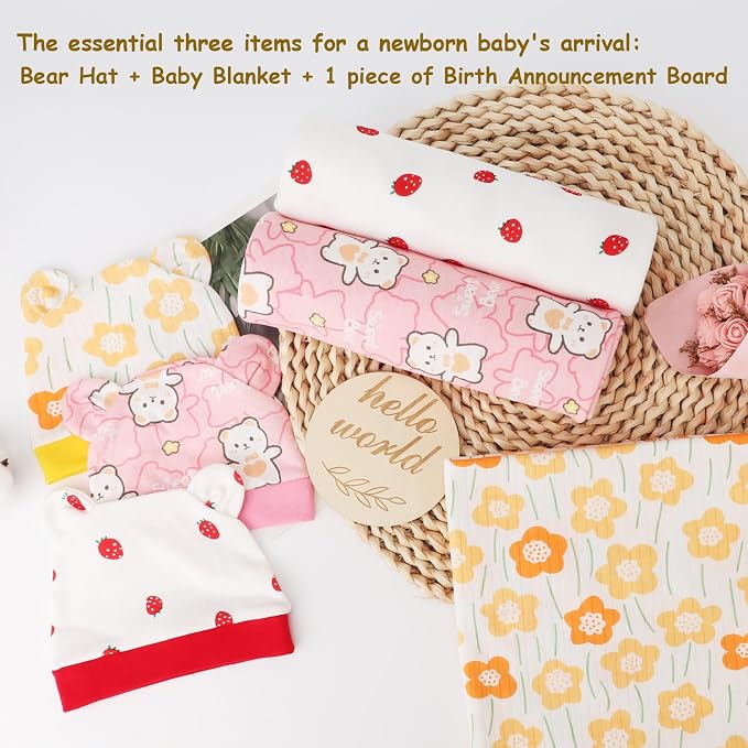 DRESHOW BQUBO Cotton Baby Swaddle Hat Set Newborn Infant Receiving Blankets - Image 6