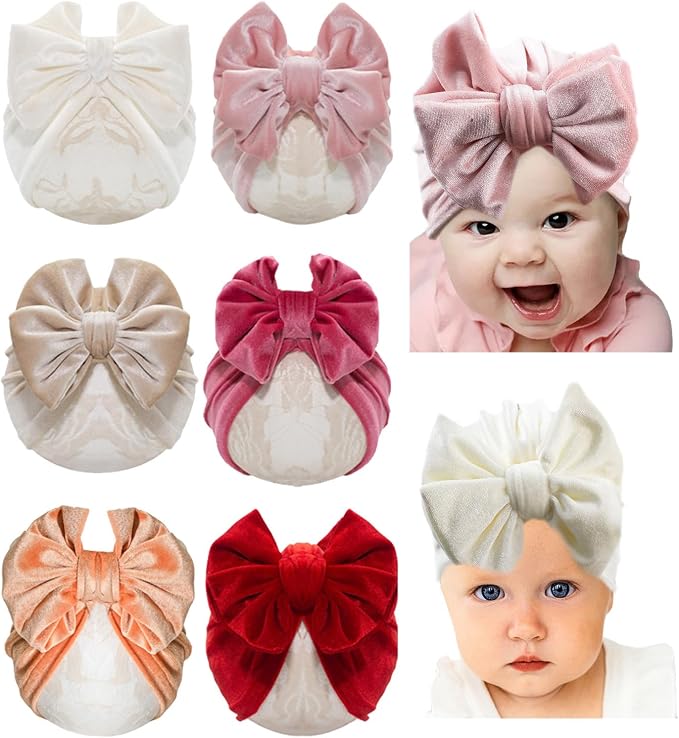 Baby Girls Hair Bow Turban Hat 6PCS Set, Top Bowknot Head Wrap Beanie India Caps by Esumun