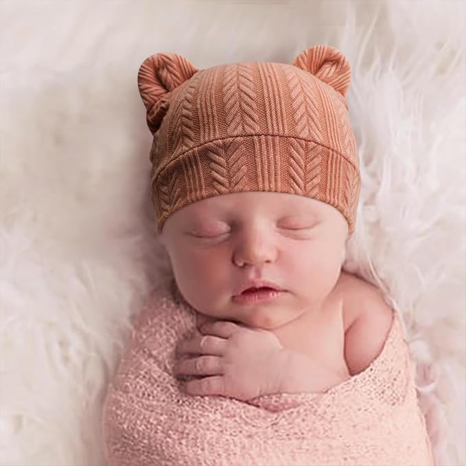 BQUBO Newborn Baby Hats Bear Ears and Mittens Sets Preemie Caps Baby Boy Girl - Image 4