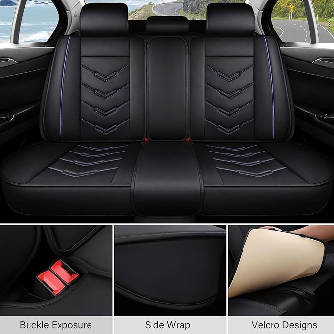 Leather Car Seat Covers Fit for LR LR4 2009-2016, 5 Seater Waterproof and Wear-Resistant Seat Cover Interior Accessories(Full Set,Black&Blue)