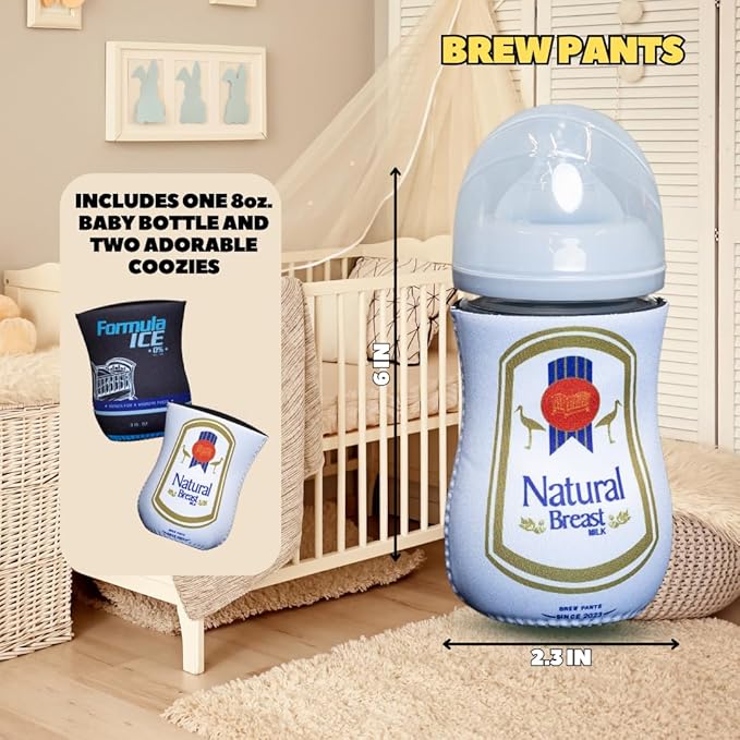 American Beer Themed Coozies for Baby Bottles - Funny Gift for New Parents & Baby Showers - (2 Premium Designed Neoprene Coozies + BPA/Lead/Phthalate Free Bottle Included) (Design 6)