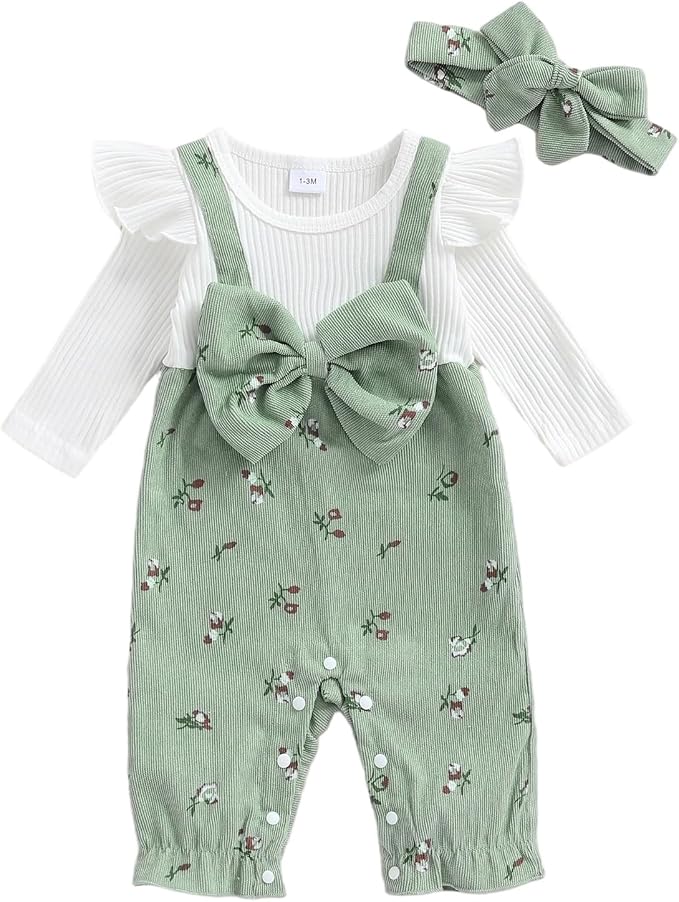 Newborn Baby Girl Clothes Ruffle Sleeve Jumpsuit Corduroy Floral by mlpeerw