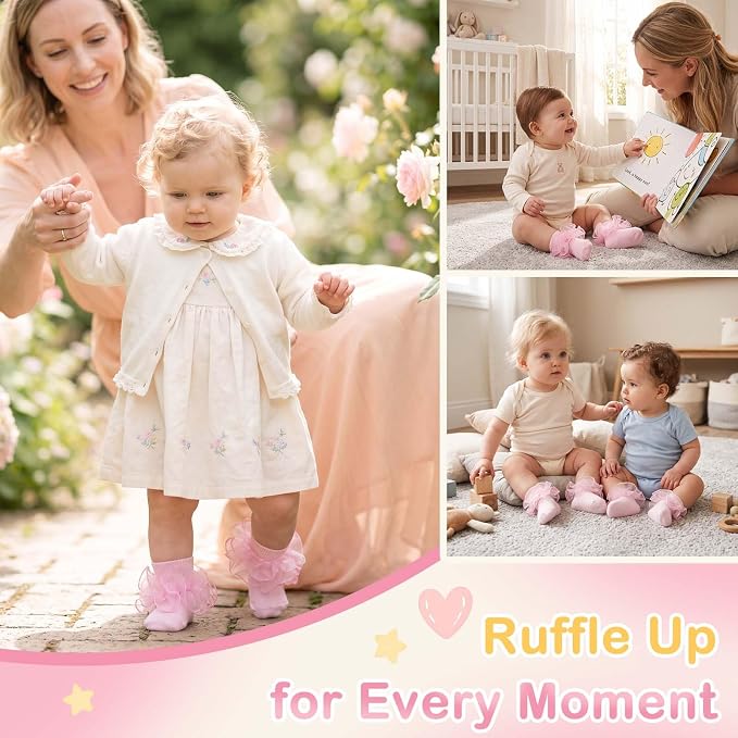 Baby Girl Ruffle Socks Cute Infant Lace Frilly Fancy Dress Socks - Image 5