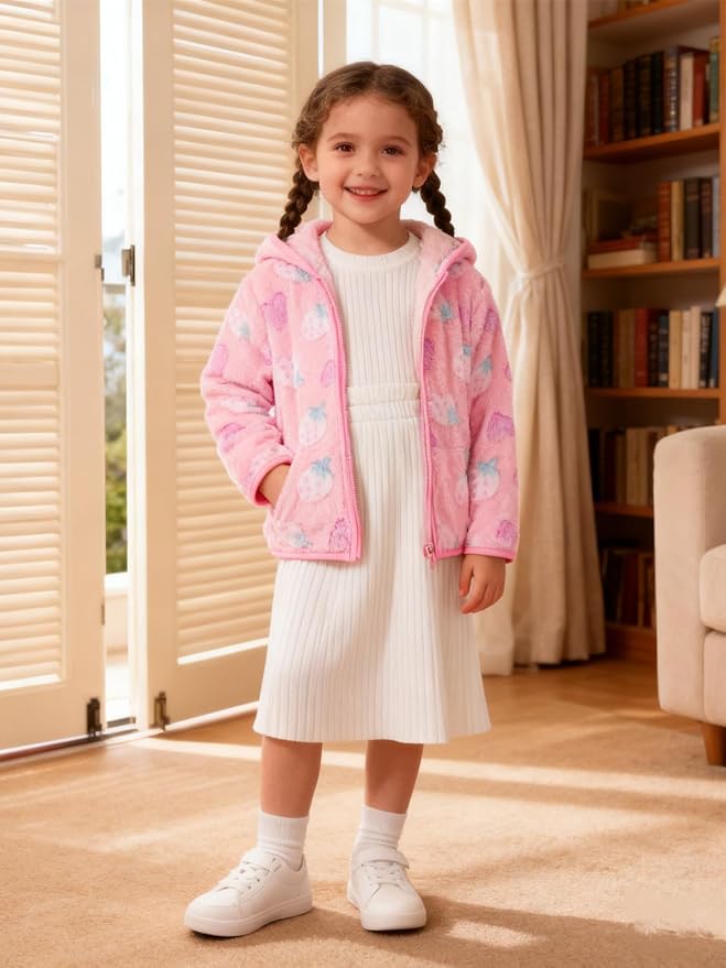 Toddler Baby Girl Fleece Jackets Fall Clothes Hooded Zip Fuzzy Coats - Image 3