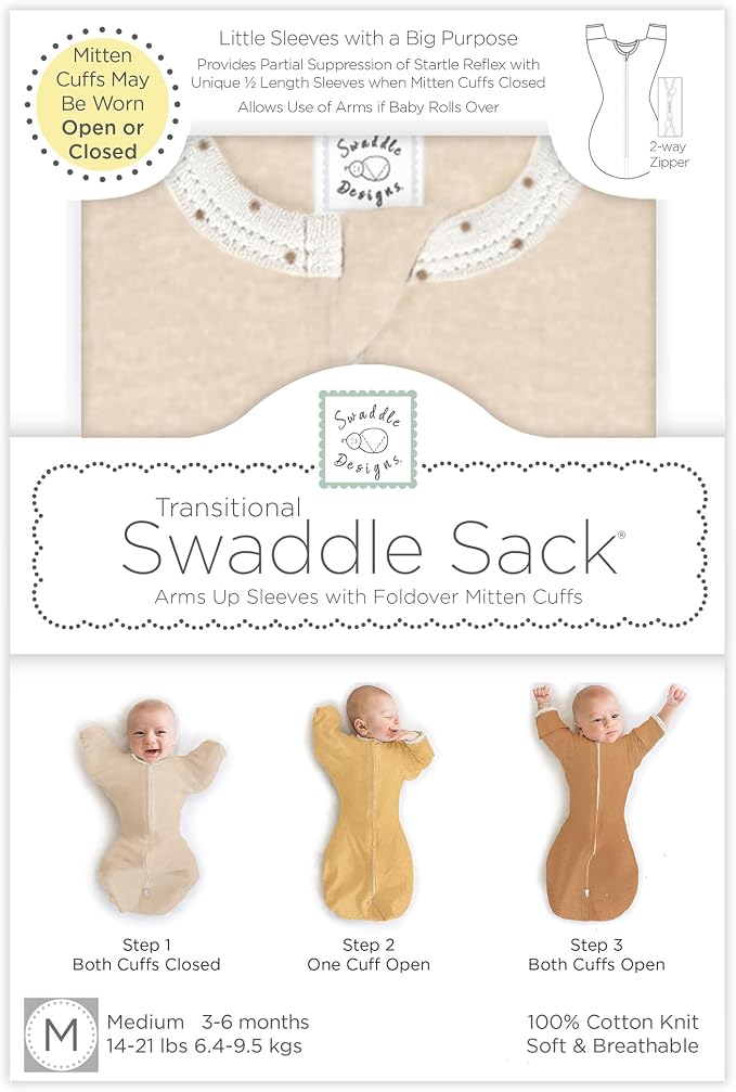SwaddleDesigns Transitional Swaddle Sack, Arms Up Half-Length Sleeve & Mitten - Image 7