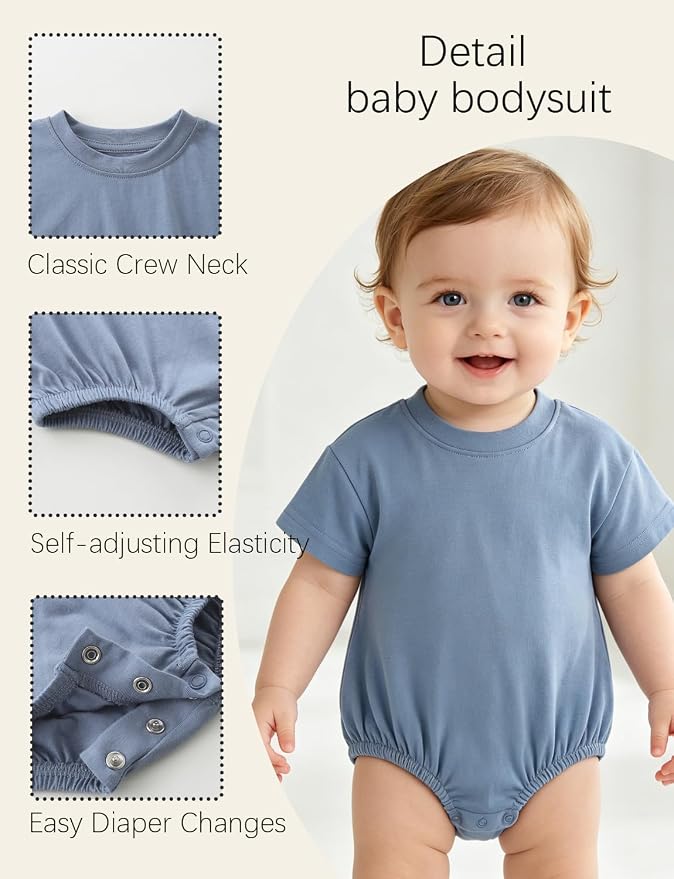 Baby Bubble Onesie Romper 100% Organic Cotton Clothes Short Sleeve Summer Solid - Image 4