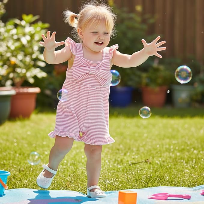 Little Girl Romper Toddler Overalls Summer Bow Jumpsuit Boho Outfit 6M-5T - Image 3