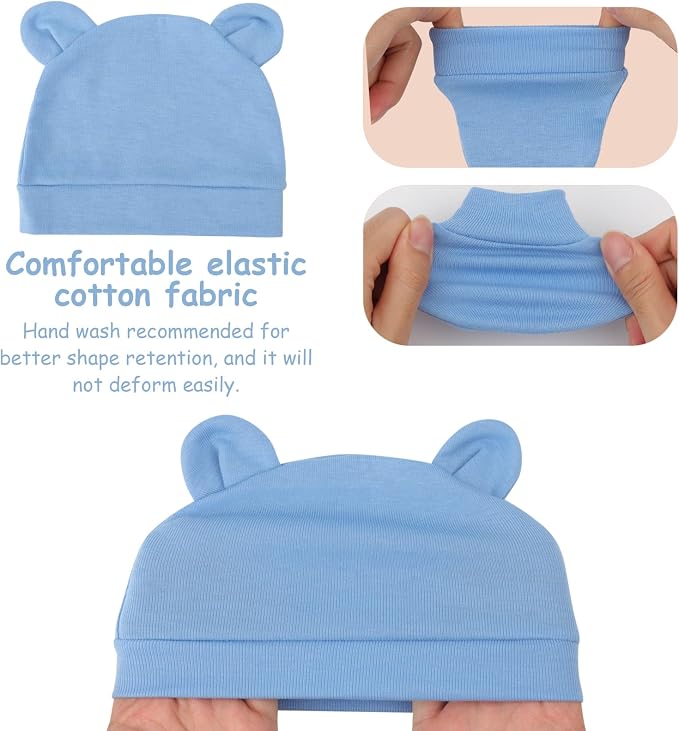 BQUBO Newborn Baby Bear Ears Hats and Mittens Sets Preemie Cotton Caps Baby Boy - Image 4