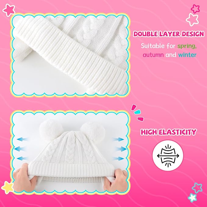 Duoyeree Toddler Winter Hat, Earflap Double Pom Pom Knit Beanie 0-36M - Image 4