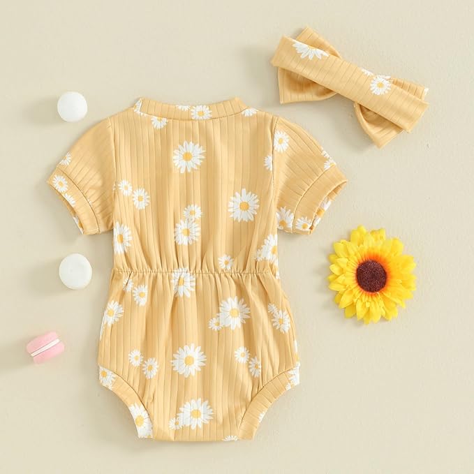 FOCUSNORM Baby Girl Summer Clothes Ribbed Short Sleeve Romper Solid Color - Image 4