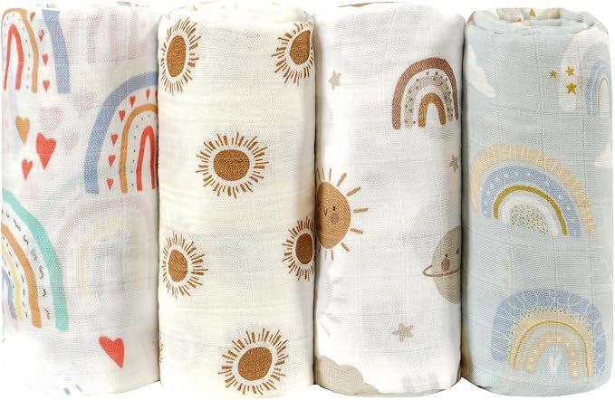 4 Set Muslin Swaddle Blankets Receiving Blanket - Image 2
