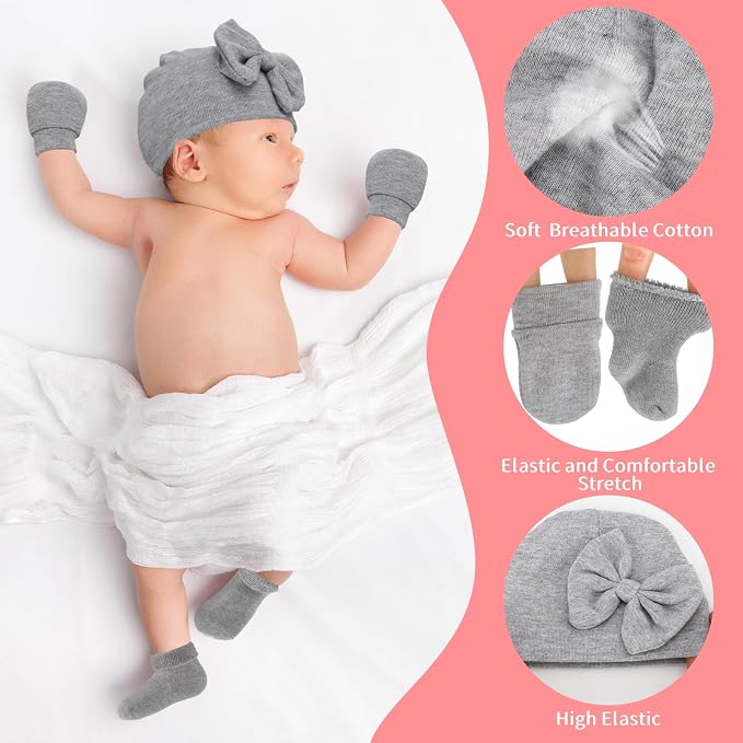 Toulite 4 Pack Preemie Baby Hats Mittens and Socks Set Premature Newborn Baby - Image 5