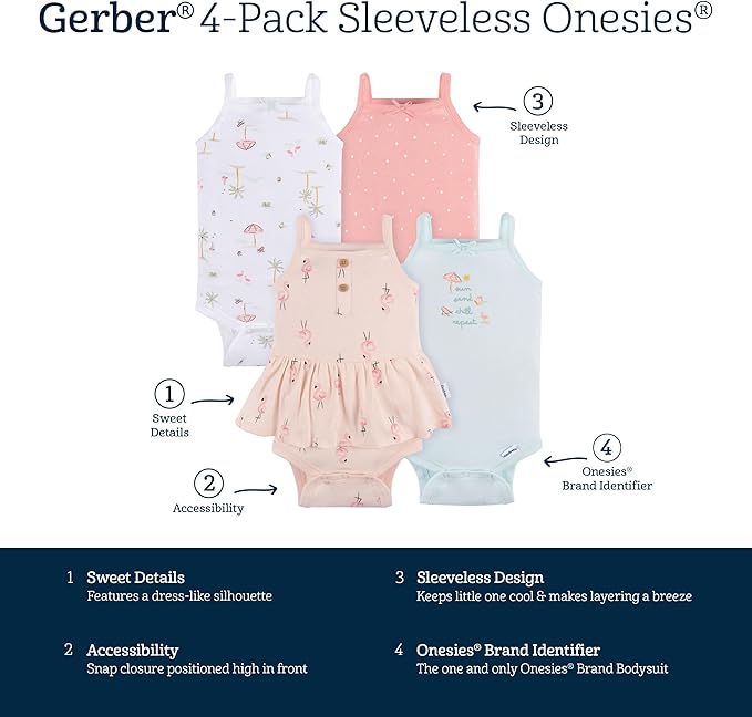 Gerber Baby Girls Multi-Pack Sleeveless Onesies Bodysuit - Image 6