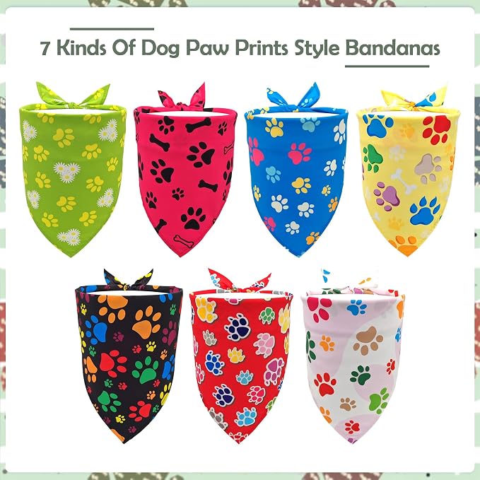 7 PCS Paw Print Dog Bandanas for Small Dog Stitching Edge Dogs Bandana for - Image 7