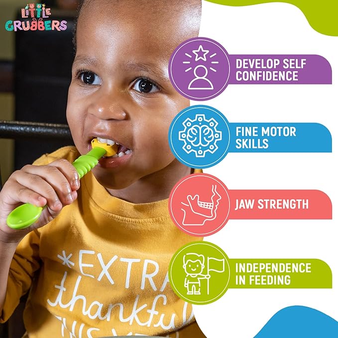 3-in-1 Silicone Baby Spoon Self Feeding 6+ Months - Pediatric OT Designed Teether Spoon, BPA Free Toddler Utensils, Mess-Free, Fun for Baby Led Weaning Supplies, Dog & Duck