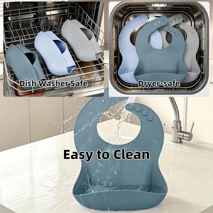 Set of 3 Silicone Bibs for Babies Toddler, Soft Adjustable Bibs for Baby Girl - Image 9