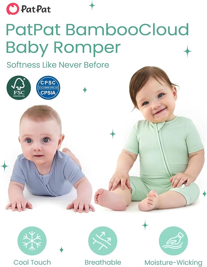 PATPAT Baby Boy and Girl Bamboo Viscose 2-Pack Romper | 2-Way Zipper, Soft and - Image 2