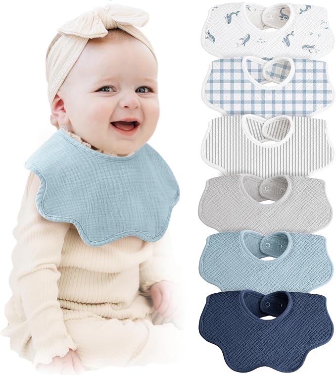 Konssy 6-Pack Muslin Baby Bandana Bibs, Drool Bibs by Konssy