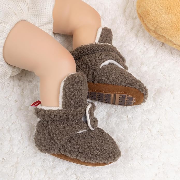Infant Baby Boys Girls Cozy Fleece Booties Stay on Slippers Non Slip Soft - Image 2