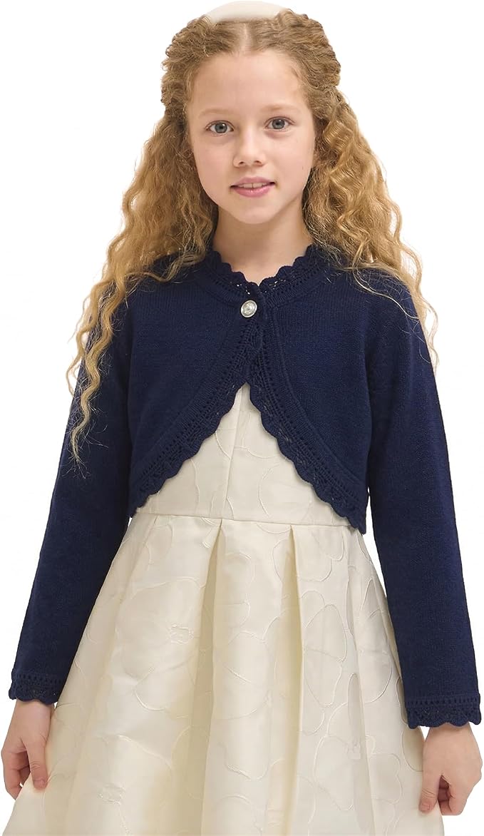 Lilax Little Girls' Knit Long Sleeve Button Closure Bolero Cardigan Shrug - Image 3