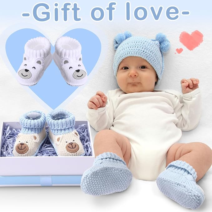 Evervibe 3 Pair Knitted Baby Booties | 100% Cotton, 0-6 Months Newborn - Image 3