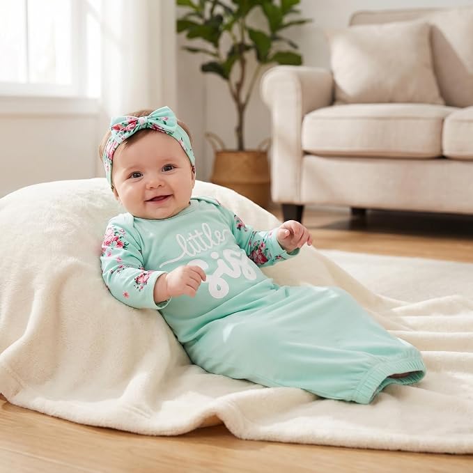 AMAWMW Newborn Baby Girl Little Sister Sleeper Gown Stripe Long Sleeve - Image 4