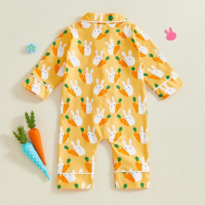 Balaflyie Baby Girl Button Down Pajamas Romper One-Piece Jumpsuit Long Sleeve Sleeper Infant Sleepwear