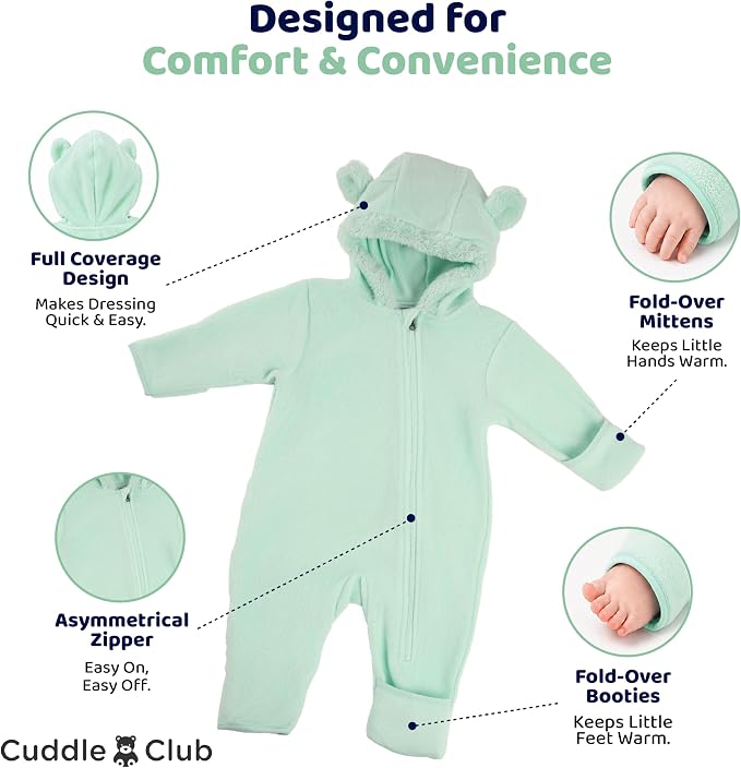 Cuddle Club Fleece Baby Bunting Bodysuit Hoodie, Newborn - Image 3