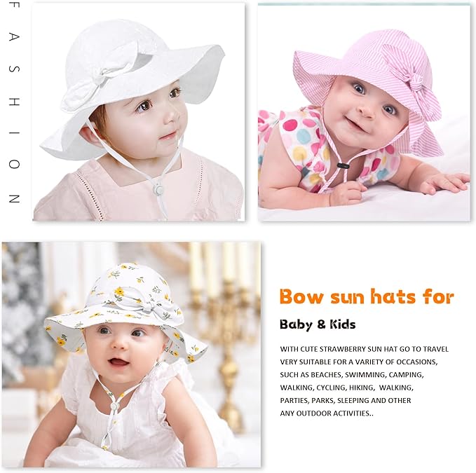 Baby Girl Sun Hat with UPF 50+ Outdoor Adjustable Beach Hat with Wide Brim Bucket Hats
