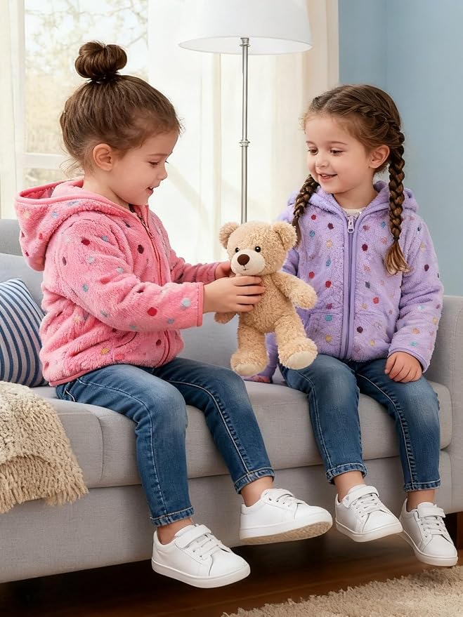 Toddler Baby Girl Fleece Jackets Fall Clothes Hooded Zip Fuzzy Coats - Image 3