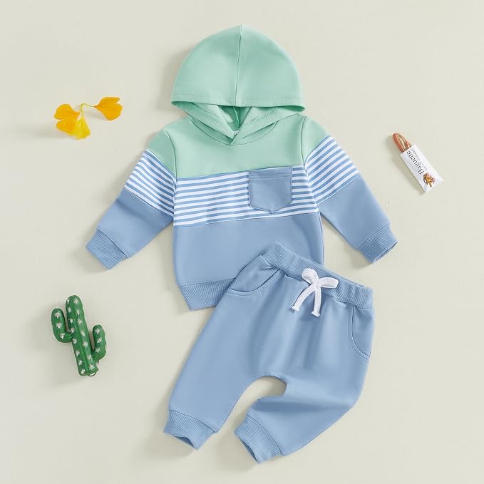 Infant Baby Boy Fall Winter Clothes Outfit Hooded Long Sweatshirt Pant Set - Image 2