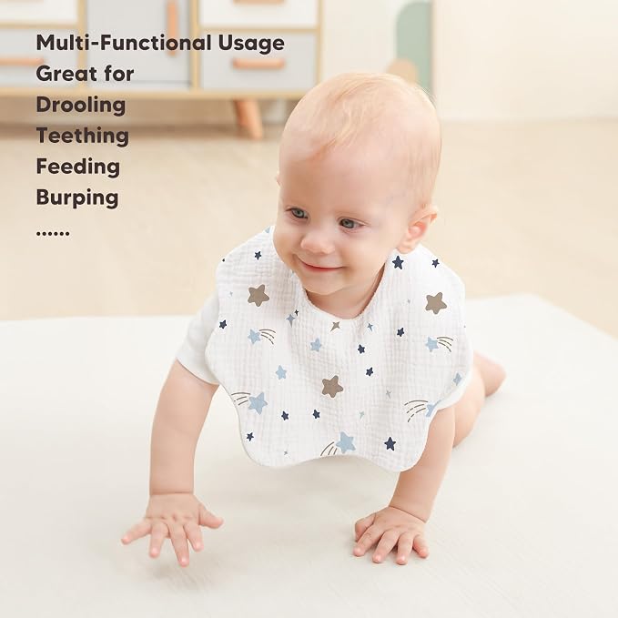 Bearmoss Muslin Baby Bibs for Drooling & Teething Cotton Drool Bib 6 Pack | - Image 4