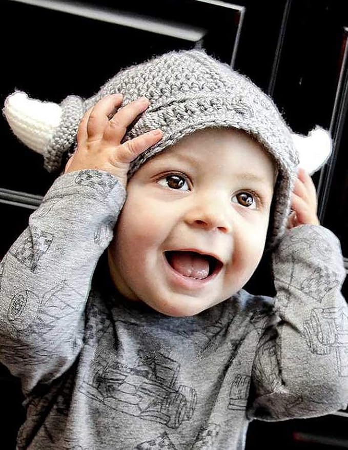 Baby Viking Knit Hat with Horns Barbarian Cute Beanie Hat Adult Crochet - Image 7
