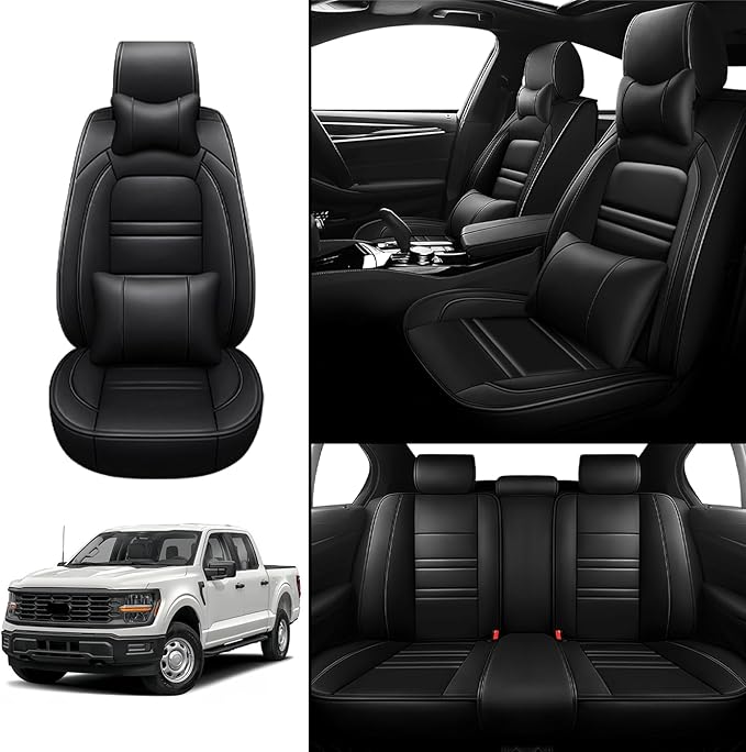 Car Seat Covers for Ford f150 2003-2025 | 5-Seats Seat Covers, Waterproof Seat Protectors, Automotive Seat Covers (Full Set with Pillow,Black)