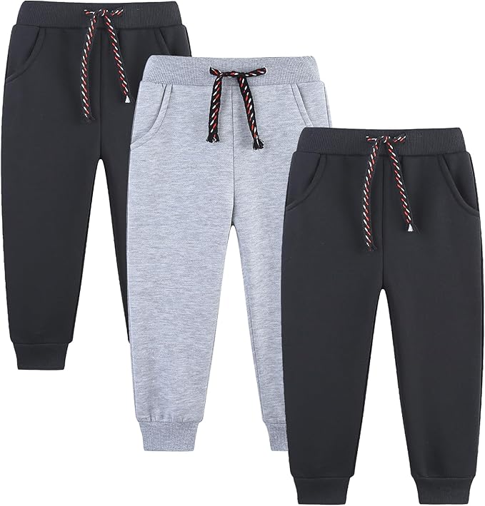 3 Pack Boy's and Girl's Fleece Pull on Jogger Sweatpant with Pockets and Drawstring 2-13 Years