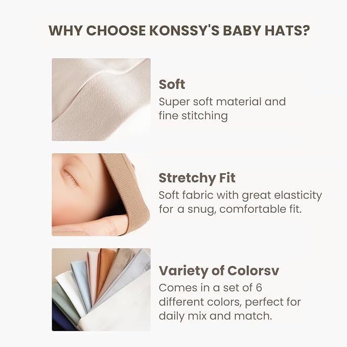 Konssy 6 Pack Baby Newborn Hats, Soft Beanie Hat - Image 4