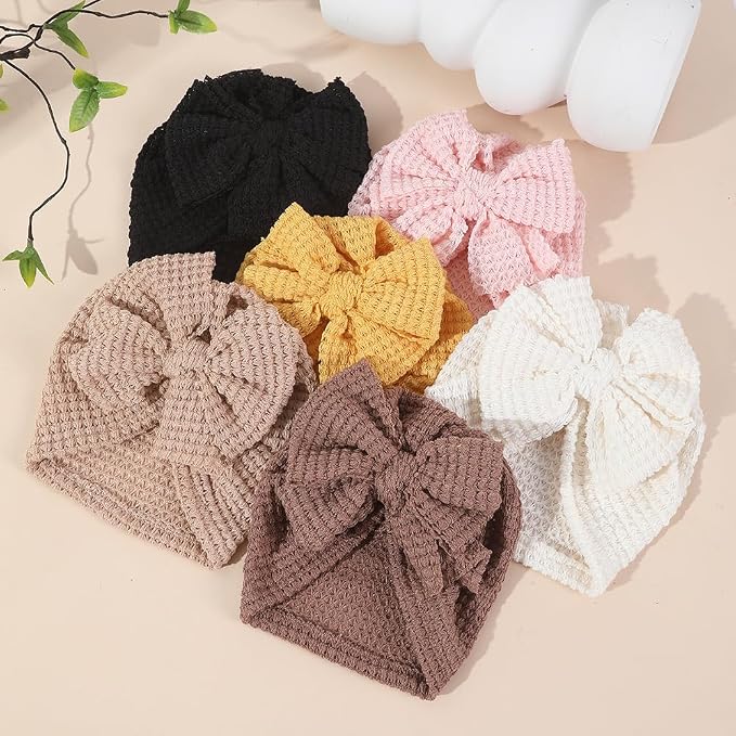 Baby Girls Hair Bow Turban Hat 6PCS Set, Top Bowknot Head Wrap Beanie India Caps - Image 5