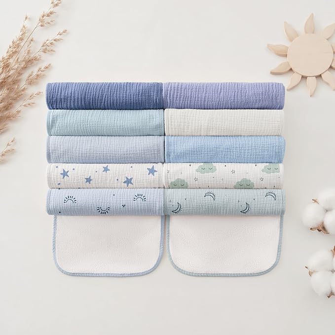 Bearmoss 10 Pack Muslin Burp Cloths, Newborn Essentials Large Extra Washcloths - Image 8