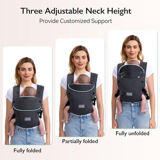 Newborn Carrier, Soft and Lightweight Baby Carrier Wrap | Ergonomic, Adjustable Neck Support | Ideal for Newborn 7-24 lbs | Enhanced Comfort and Support, Deep Grey