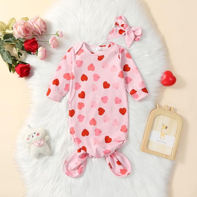 Newborn Baby Girl Floral Sleep Gown Headband Sleepwear Outfit - Image 6
