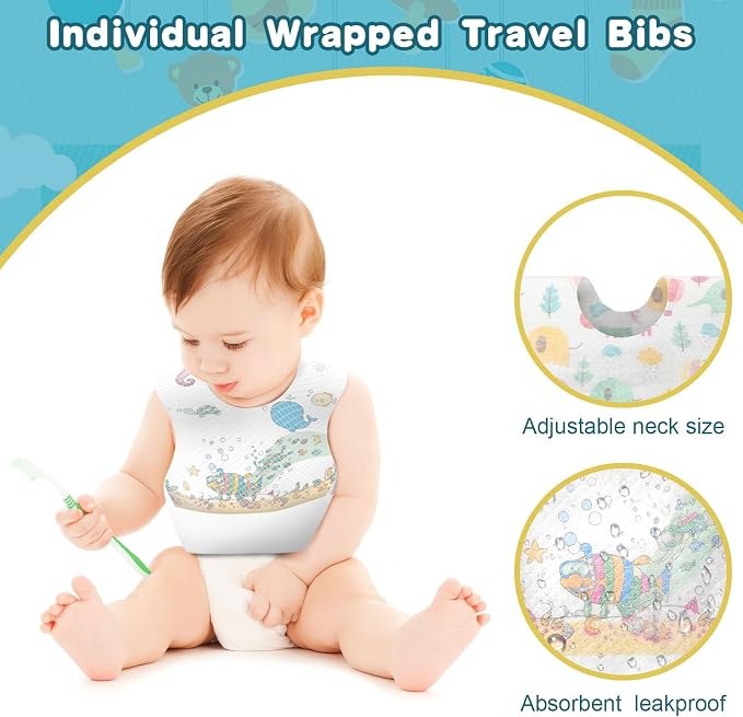 Shinymoon 100 Pcs Disposable Baby Bibs Individual Wrapped Travel Bibs - Image 5