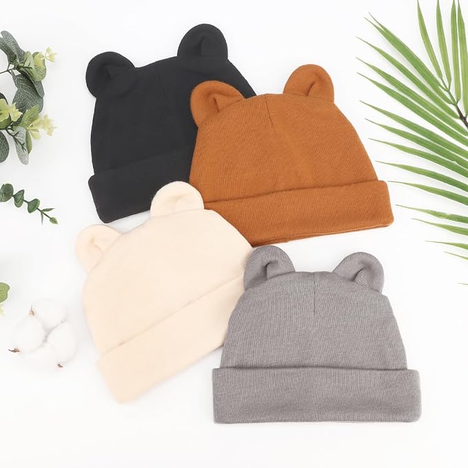DRESHOW BQUBO 4 Pieces Baby Beanie Newborn Toddler Soft Cute Knit Hat Hospital - Image 7