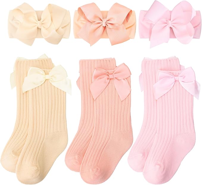 JATEBI Baby Big Bow Headband Knee High Socks Set - Image 9